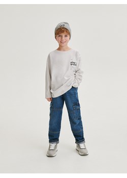 Reserved - Longsleeve oversize z nadrukiem - jasnoszary ze sklepu Reserved w kategorii T-shirty chłopięce - zdjęcie 173306849