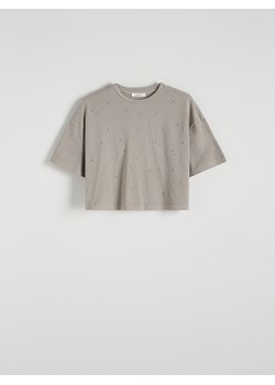 Reserved - T-shirt z aplikacją - jasnoszary ze sklepu Reserved w kategorii Bluzki damskie - zdjęcie 173306877