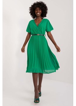 Zielona elegancka plisowana sukienka midi z paskiem ze sklepu 5.10.15 w kategorii Sukienki - zdjęcie 173307987