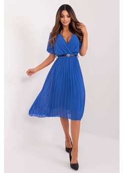 Kobaltowa elegancka sukienka midi plisowana z paskiem ze sklepu 5.10.15 w kategorii Sukienki - zdjęcie 173308015