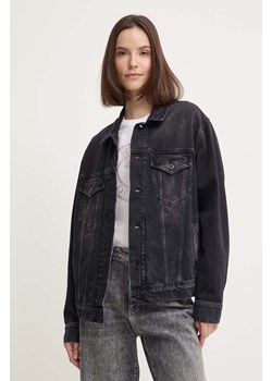 Pepe Jeans kurtka jeansowa BOYFRIEND JACKET damska kolor czarny przejściowa oversize PL402390XH7 ze sklepu ANSWEAR.com w kategorii Kurtki damskie - zdjęcie 173310058