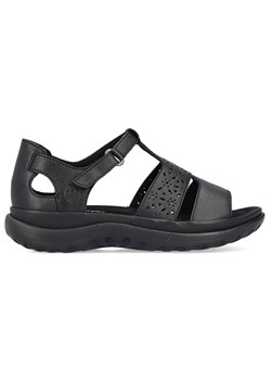 Skórzane komfortowe sandały damskie na rzep czarne Rieker 64865-01 ze sklepu ButyModne.pl w kategorii Sandały damskie - zdjęcie 173311848