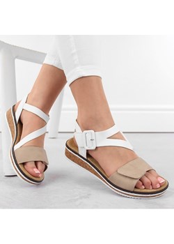 Komfortowe sandały damskie na rzepy kombi Rieker V3660-60 białe ze sklepu ButyModne.pl w kategorii Sandały damskie - zdjęcie 173311849