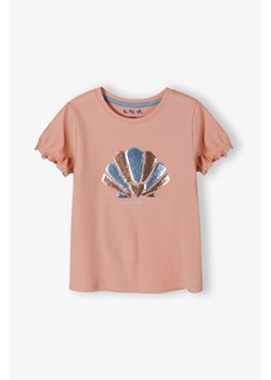 Różowa koszulka bawełniany dla dziewczynki z cekinową aplikacją ze sklepu 5.10.15 w kategorii Bluzki dziewczęce - zdjęcie 173318188