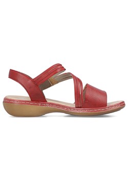 Skórzane komfortowe sandały damskie na rzepy czerwone Rieker 65964-35 ze sklepu ButyModne.pl w kategorii Sandały damskie - zdjęcie 173321175