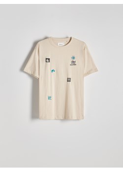 Reserved - T-shirt comfort z nadrukiem - beżowy ze sklepu Reserved w kategorii T-shirty męskie - zdjęcie 173321816