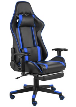 Niebiesko-czarny obrotowy fotel do gier z podnóżkiem - Epic Gamer ze sklepu Edinos.pl w kategorii Krzesła biurowe - zdjęcie 173322977