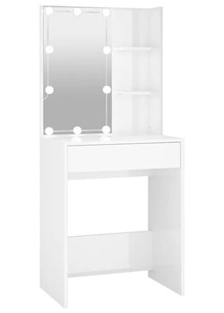 Toaletka wąska do łazienki z podświetlanym lustrem biały połysk - Sofini ze sklepu Edinos.pl w kategorii Toaletki - zdjęcie 173323816