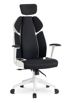 Czarno-biały ergonomiczny fotel biurowy z zagłówkiem - Idom ze sklepu Edinos.pl w kategorii Krzesła biurowe - zdjęcie 173323886