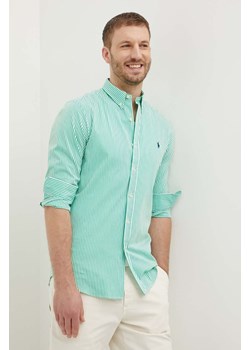 Polo Ralph Lauren koszula męska kolor zielony slim z kołnierzykiem button-down ze sklepu ANSWEAR.com w kategorii Koszule męskie - zdjęcie 173324486