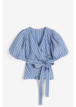 H & M - Kopertowa bluzka z baloniastym rękawem - Niebieski ze sklepu H&M w kategorii Bluzki damskie - zdjęcie 173324759