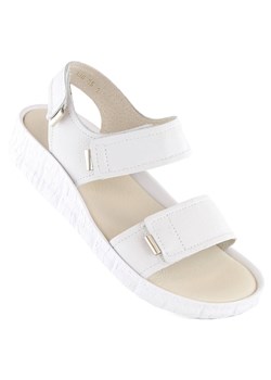Skórzane komfortowe sandały damskie na rzepy białe Helios 136.188 ze sklepu ButyModne.pl w kategorii Sandały damskie - zdjęcie 173324856