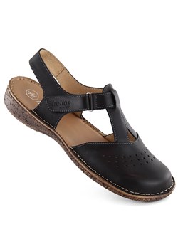 Skórzane komfortowe sandały damskie pełne czarne Helios 128.011 ze sklepu ButyModne.pl w kategorii Sandały damskie - zdjęcie 173324857