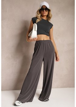Ciemnoszare Szerokie Spodnie High Waist z Gumką w Talii Dimoris ze sklepu Renee odzież w kategorii Spodnie damskie - zdjęcie 173327657