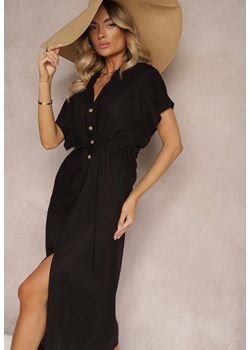 Czarna Sukienka z Bawełny z Górą o Koszulowym Kroju Ściągana w Pasie Viklia ze sklepu Renee odzież w kategorii Sukienki - zdjęcie 173327715