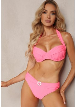 Różowe   Bikini Stanik Wiązany na Szyi z Usztywnieniem Majtki z Metalową Ozdobą Ilefia ze sklepu Renee odzież w kategorii Stroje kąpielowe - zdjęcie 173327806
