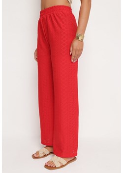 Czerwone Spodnie z Wysokim Stanem i Ażurową Wstawką Brosemia ze sklepu Born2be Odzież w kategorii Spodnie damskie - zdjęcie 173328047
