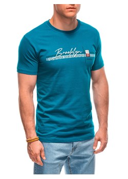 T-shirt męski z nadrukiem 1948S - turkusowy ze sklepu Edoti w kategorii T-shirty męskie - zdjęcie 173328277