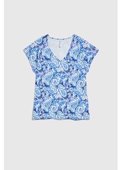 Wzorzysta bulzka z krótkimi rękawami niebieska ze sklepu Moodo.pl w kategorii Bluzki damskie - zdjęcie 173328957
