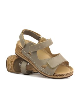 Skórzane sandały damskie na rzepy - Helios 138, capucino ze sklepu ulubioneobuwie w kategorii Sandały damskie - zdjęcie 173332676