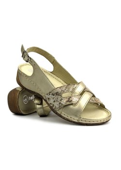 Skórzane sandały damskie - HELIOS Komfort 134, złote ze sklepu ulubioneobuwie w kategorii Sandały damskie - zdjęcie 173332687