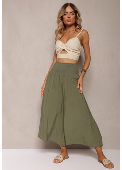 Zielone Plisowane Spodnie Szerokie z Bawełny Jaina ze sklepu Renee odzież w kategorii Spodnie damskie - zdjęcie 173333055