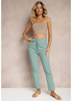 Miętowe Spodnie z Regularnym Stanem Ściągane Sznurkiem Aryle ze sklepu Renee odzież w kategorii Spodnie damskie - zdjęcie 173333057