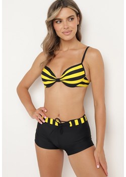 Żółto-Czarne Bikini Dwuczęściowe Stanik z Usztywnionymi Miseczkami Szorty z Paskiem Vivadia ze sklepu Born2be Odzież w kategorii Stroje kąpielowe - zdjęcie 173334407