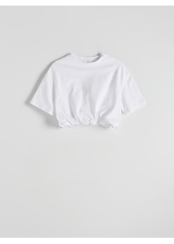 Reserved - Krótki t-shirt z bawełny - biały ze sklepu Reserved w kategorii Bluzki damskie - zdjęcie 173335408