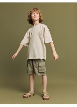 Reserved - T-shirt z lnem - złamana biel ze sklepu Reserved w kategorii T-shirty chłopięce - zdjęcie 173335557