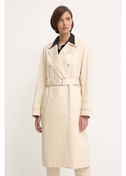 Calvin Klein płaszcz bawełniany kolor beżowy przejściowy dwurzędowy K20K207281 ze sklepu ANSWEAR.com w kategorii Płaszcze damskie - zdjęcie 173336857