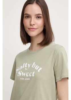 Pepe Jeans t-shirt bawełniany EFFIE damski kolor zielony PL505886 ze sklepu ANSWEAR.com w kategorii Bluzki damskie - zdjęcie 173337107