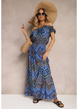 Niebieska Rozkloszowana Sukienka z Bawełny z Gumką w Talii Xenetta ze sklepu Renee odzież w kategorii Sukienki - zdjęcie 173338136