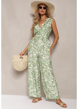 Zielony Kopertowy Kombinezon bez Rękawów z Długimi Nogawkami Yadia ze sklepu Renee odzież w kategorii Kombinezony damskie - zdjęcie 173338296