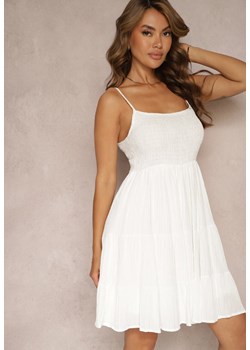 Biała Sukienka o Rozkloszowanym Kroju na Ramiączkach z Gumkami w Pasie Ceridia ze sklepu Renee odzież w kategorii Sukienki - zdjęcie 173338446