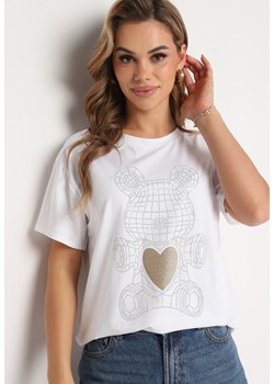 Biały Klasyczny T-shirt z Bawełny Ozdobiony Nadrukiem Risaline ze sklepu Born2be Odzież w kategorii Bluzki damskie - zdjęcie 173338847