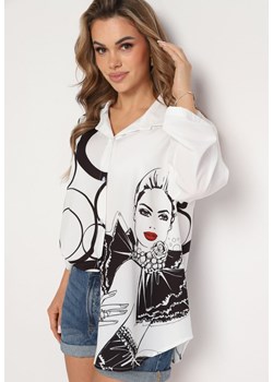 Biało-Czarna Koszula z Długim Rękawem i Printem z Przodu i na Plecach Movilla ze sklepu Born2be Odzież w kategorii Koszule damskie - zdjęcie 173353055