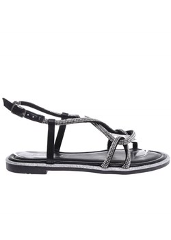 Czarne płaskie sandały z cyrkoniami /B3-3 16379  G079/ ze sklepu Pantofelek24.pl w kategorii Sandały damskie - zdjęcie 173353829