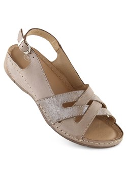 Skórzane komfortowe sandały damskie beż Helios 134.02.025 beżowy ze sklepu ButyModne.pl w kategorii Sandały damskie - zdjęcie 173355597