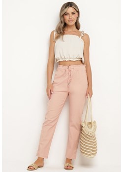 Różowe Spodnie z Gumką w Pasie i Ściągaczami Lacrui ze sklepu Born2be Odzież w kategorii Spodnie damskie - zdjęcie 173361479