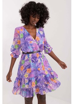 Damska fioletowa zwiewna sukienka z falbaną i paskiem ze sklepu 5.10.15 w kategorii Sukienki - zdjęcie 173362069