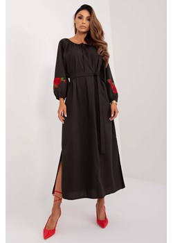 Czarna sukienka midi z bufiastymi rękawami i kwiatami ze sklepu 5.10.15 w kategorii Sukienki - zdjęcie 173362118