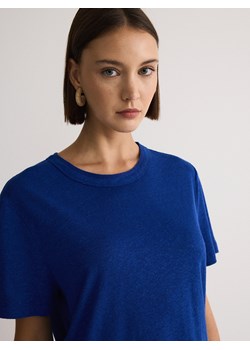 Reserved - T-shirt z wiskozą i lnem - niebieski ze sklepu Reserved w kategorii Bluzki damskie - zdjęcie 173363488