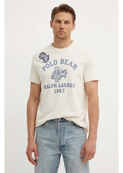 Polo Ralph Lauren t-shirt bawełniany męski kolor beżowy z nadrukiem 710934710 ze sklepu ANSWEAR.com w kategorii T-shirty męskie - zdjęcie 173366706