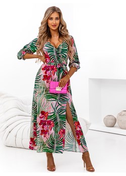 Wzorzysta sukienka maxi z przekładanym dekoltem Korie - B11 - b11 ze sklepu pakuten.pl w kategorii Sukienki - zdjęcie 173368427