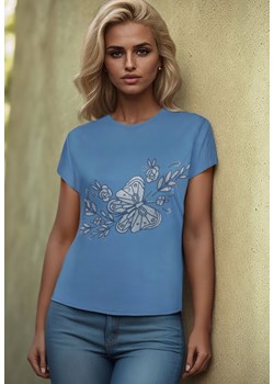 Jasnoniebieski Klasyczny Bawełniany T-shirt z Nadrukiem Wiloa ze sklepu Born2be Odzież w kategorii Bluzki damskie - zdjęcie 173370898