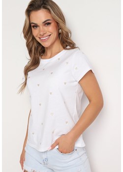 Biały T-shirt z Bawełny z Ozdobnym Printem w Kształcie Kwiatków Vikenna ze sklepu Born2be Odzież w kategorii Bluzki damskie - zdjęcie 173371016