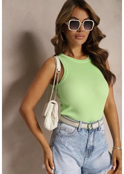 Zielony Prążkowany Top z Okrągłym Dekoltem Nasanine ze sklepu Renee odzież w kategorii Bluzki damskie - zdjęcie 173371695