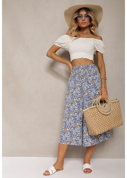 Niebieskie Szerokie Spodnie Culotte High Waist z Gumką w Talii Vikiisona ze sklepu Renee odzież w kategorii Spodnie damskie - zdjęcie 173371715