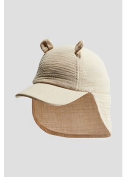 H & M - Muślinowa czapka z daszkiem i uszkami - Beżowy ze sklepu H&M w kategorii Czapki dziecięce - zdjęcie 173372329